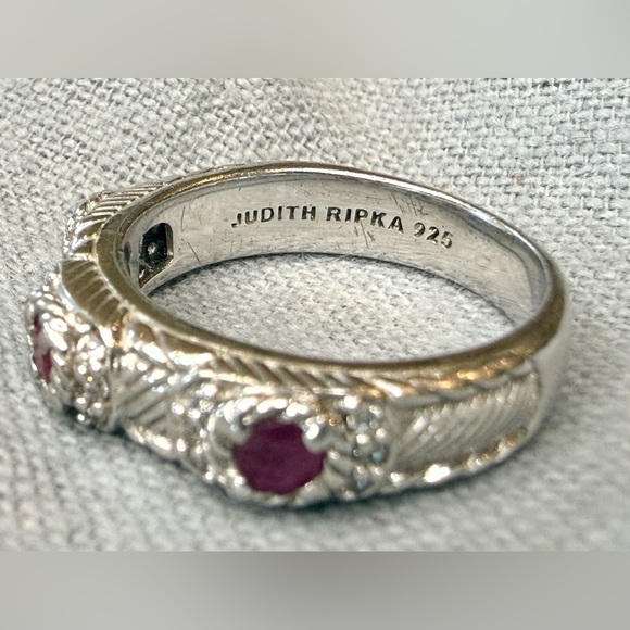Judith Ripka Sterling Silver Ruby Stackable Band Ring with CZ Accents - Size 7 - Picture 6 of 12